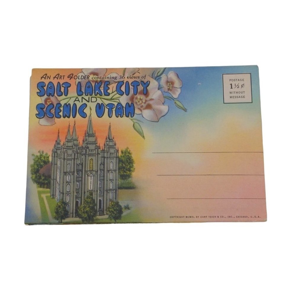 Vintage Postcard Fold Out Salt Lake‎ City Utah 1940s Unposted Color